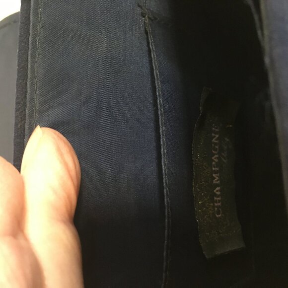 Champagne Itlay evening bag \ crossbody navy blue chain silver 9" tall - Picture 3 of 5